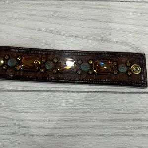 Beaded Brown Leather Bracelet with Amber Gemstones